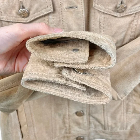 Blink Tan Lizard Print Genuine Leather Trucker Jacket Size M - Picture 7 of 7